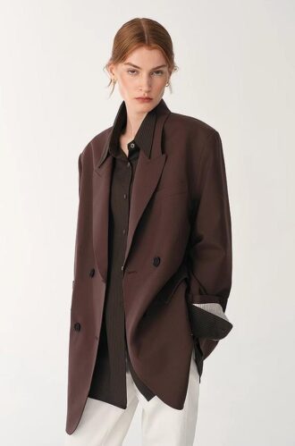 Women’s high-density fine silk wool peaked lapel suit jacket